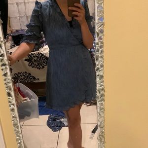 Quarter sleeve ruffle wrap dress